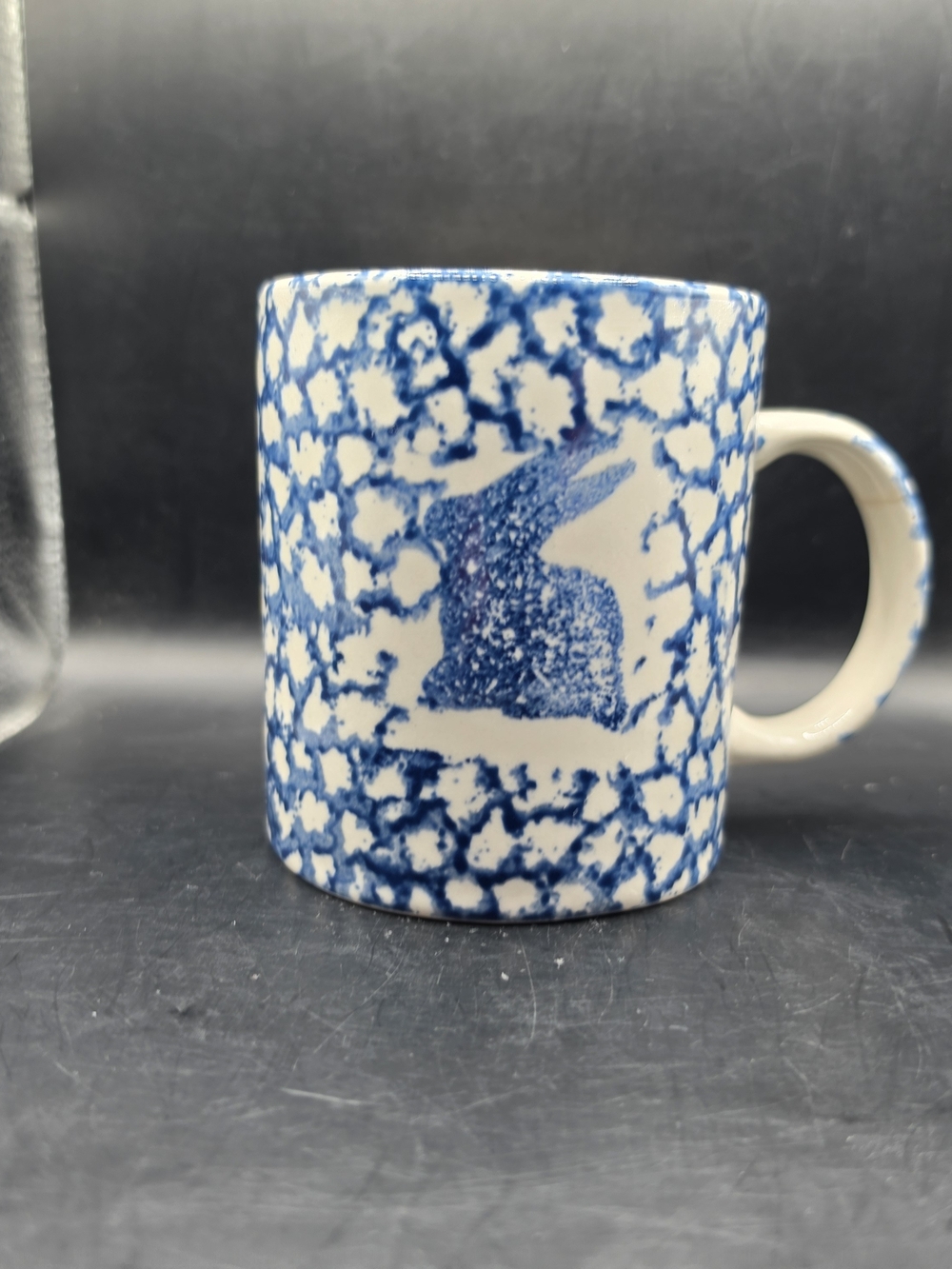 Gibson Bunny Rabbit W/ Blue Sponge Paint Pattern Coffee Mug VTG Cottagecore
